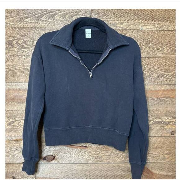 RE/DONE 70's Half Zip Sweatshirt in Washed Black Size XS NWOT - Picture 7 of 8